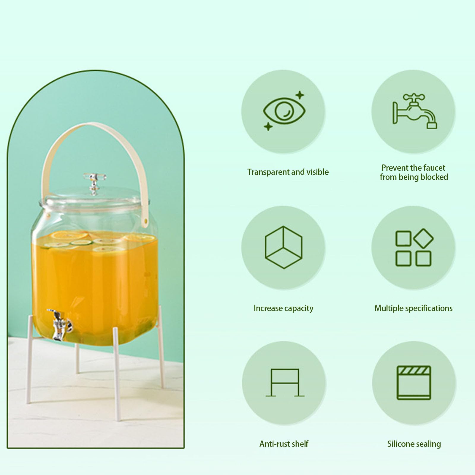 Dispensador de bebidas para barbacoa al aire libre, resistente a fugas, mango ergonómico, jarra de agua eficiente, dispensador de bebidas de fiesta de gran capacidad con tapa