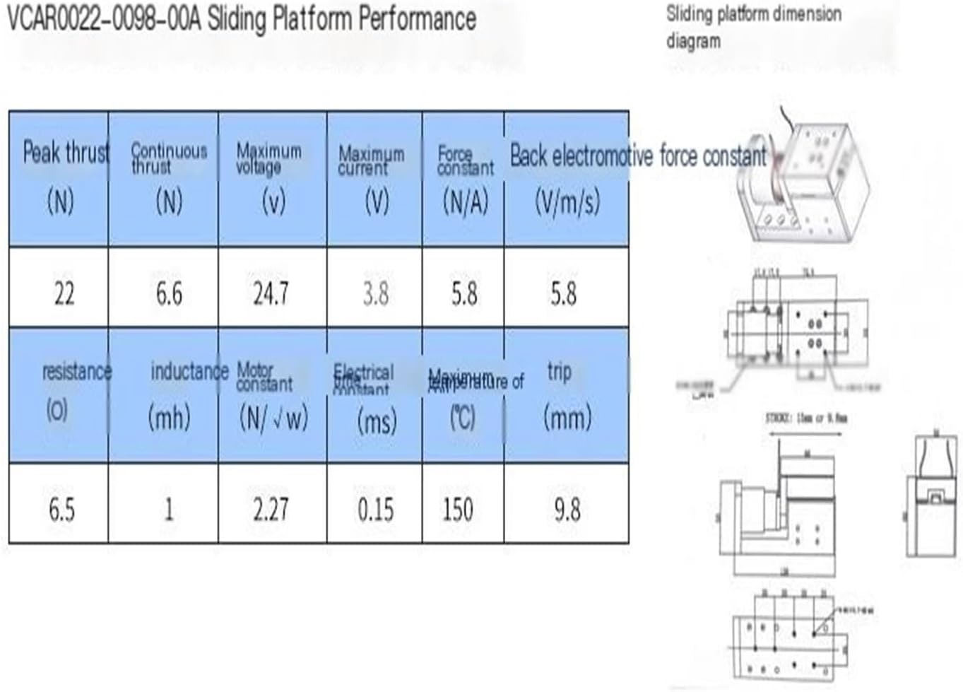 VCAR Series Voice Coil Motor Modules VCAR0022-0098-00A Linear Motion Stage Thrust 22N Stroke 9.8mm 24.7V 3.8A