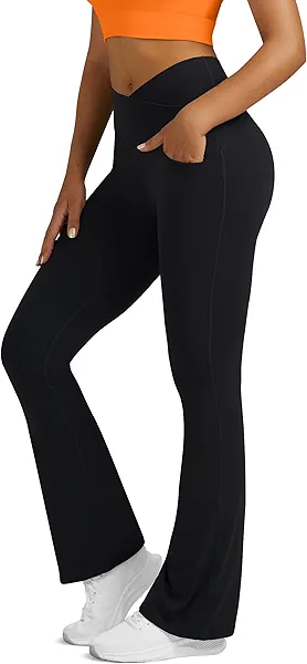 Boerfmian Flare Leggings for Women Yoga Pants with Pockets High Waisted Crossover Flare Leggings Bootcut Casual Yoga Pants