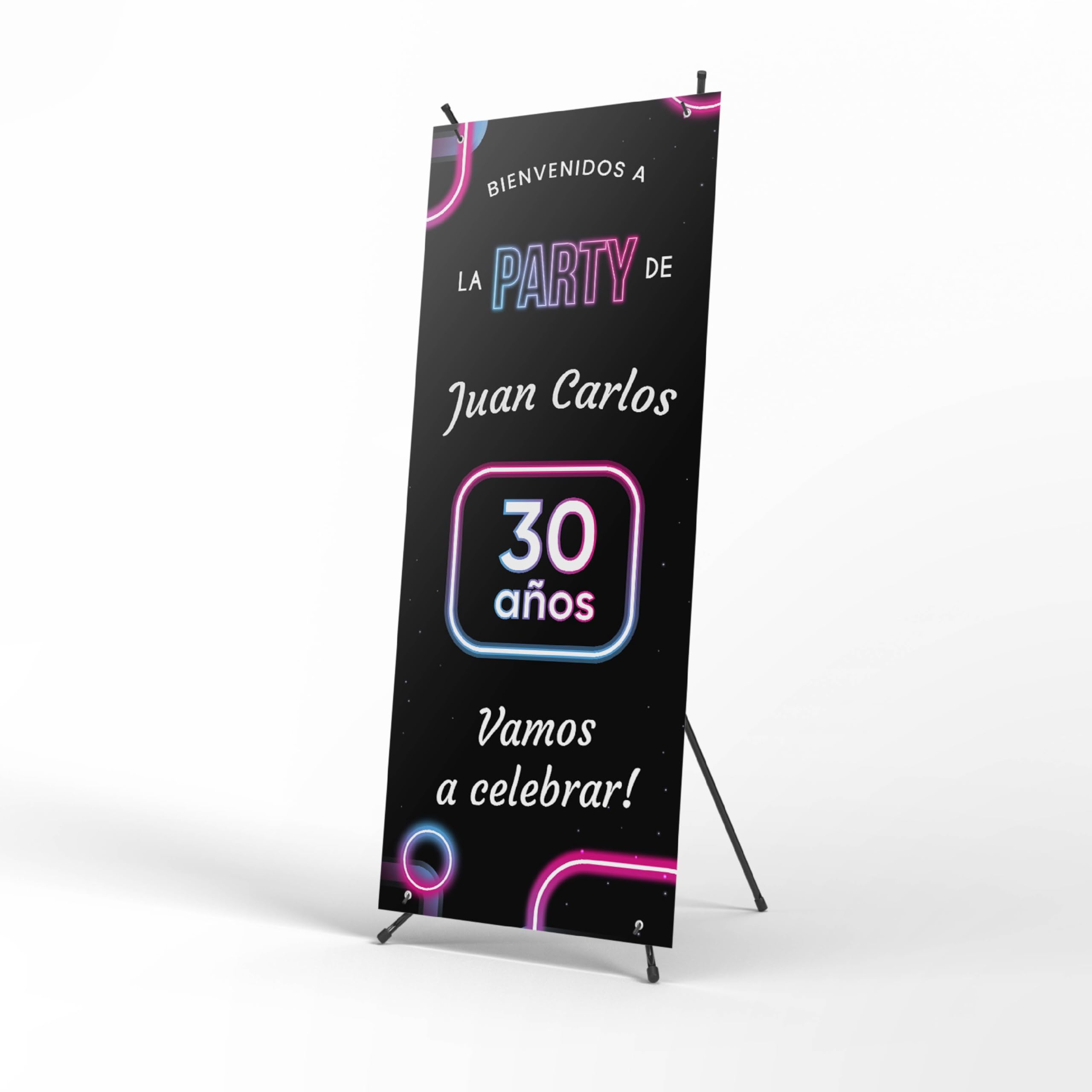 Photocall Cumpleaños Personalizado Diseño de Neon - X Banner 70x180cm con Estructura y Lona con Nombre y Edad - Fotocall decoración Celebración Fiesta y Aniversario