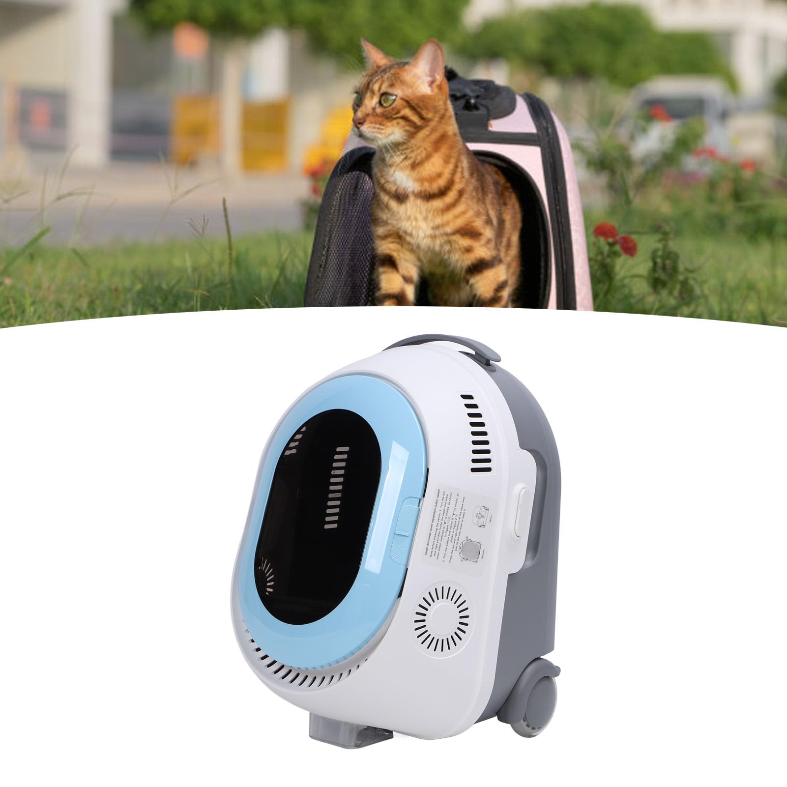 Asixxsix Transportín para Mascotas con Ruedas extraíbles, 3 en 1 con Ventana de Media Perspectiva Transportín de Viaje Multifuncional para Gatos con Sistema de iluminación Suave (Blue)