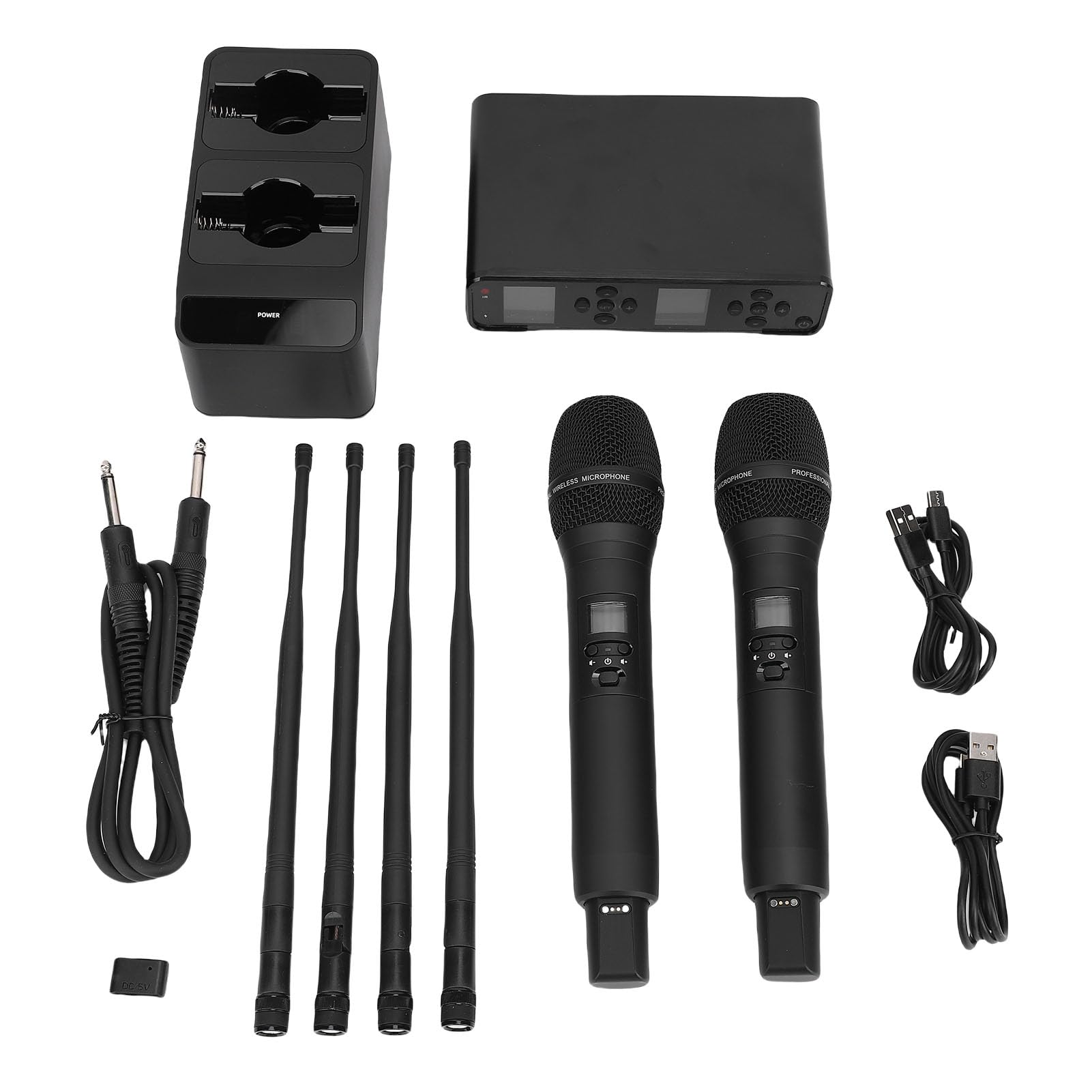Diyeeni System Mikrofonu Bezprzewodowego, UHF PRODELDHELD MIC z Odbiornikiem, Podstawa ładowania, Anteny, Wbudowana w baterię 2200 MAh, do Karaoke Singing Church DJ PA Głośnik