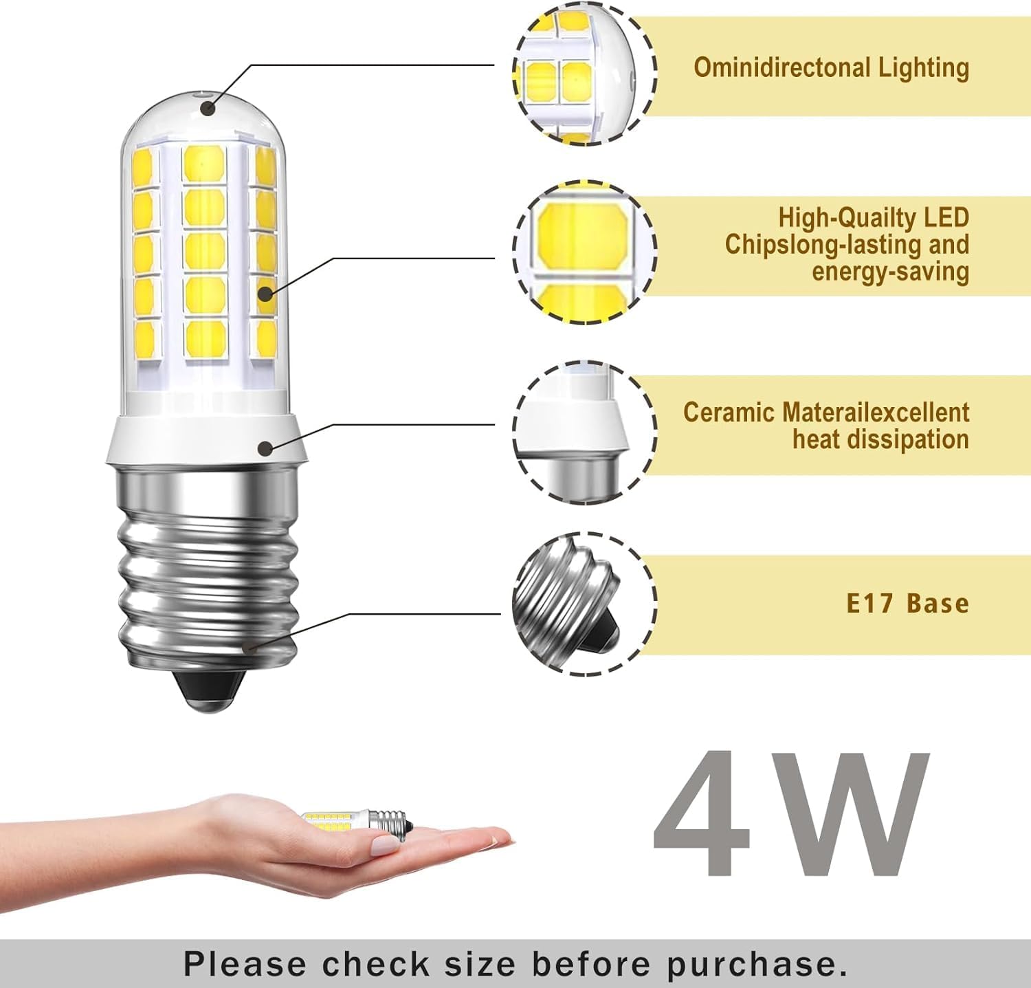 297048600 241552802 Refrigerator Light Bulb 4W 120V 40W Halogen Bulb Equivalent LED Replacement for Frigidaire Kenmore Whirlpool (Daylight White)