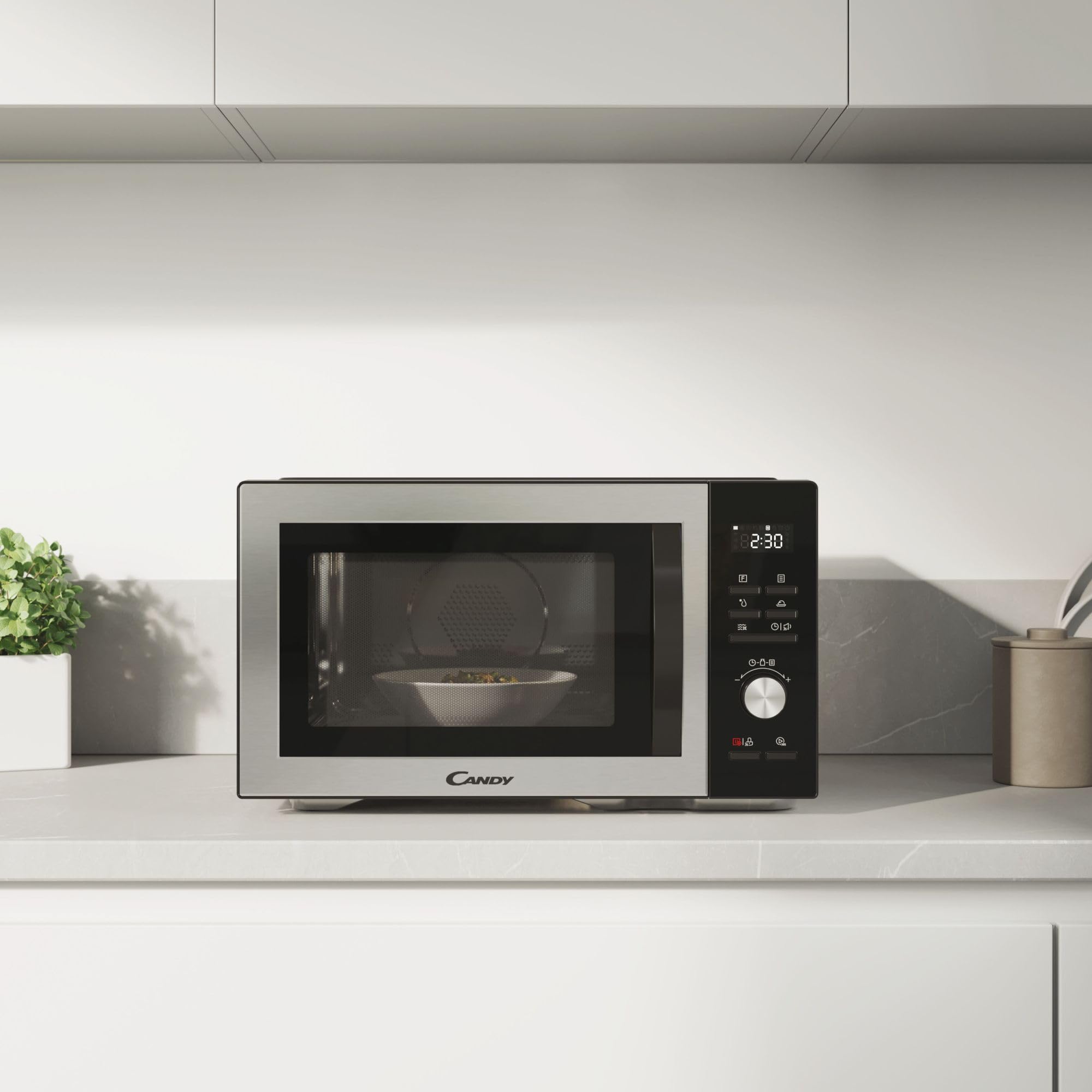 Candy CMCA29EDLB Four Micro-ondes Gril 1000W, Combiné à Chaleur Tournante, Grande Capacité 29L, Menus Pré-Programmés, Nettoyage Auto, Programmateur digital, Fonction décongélation, Noir Silver