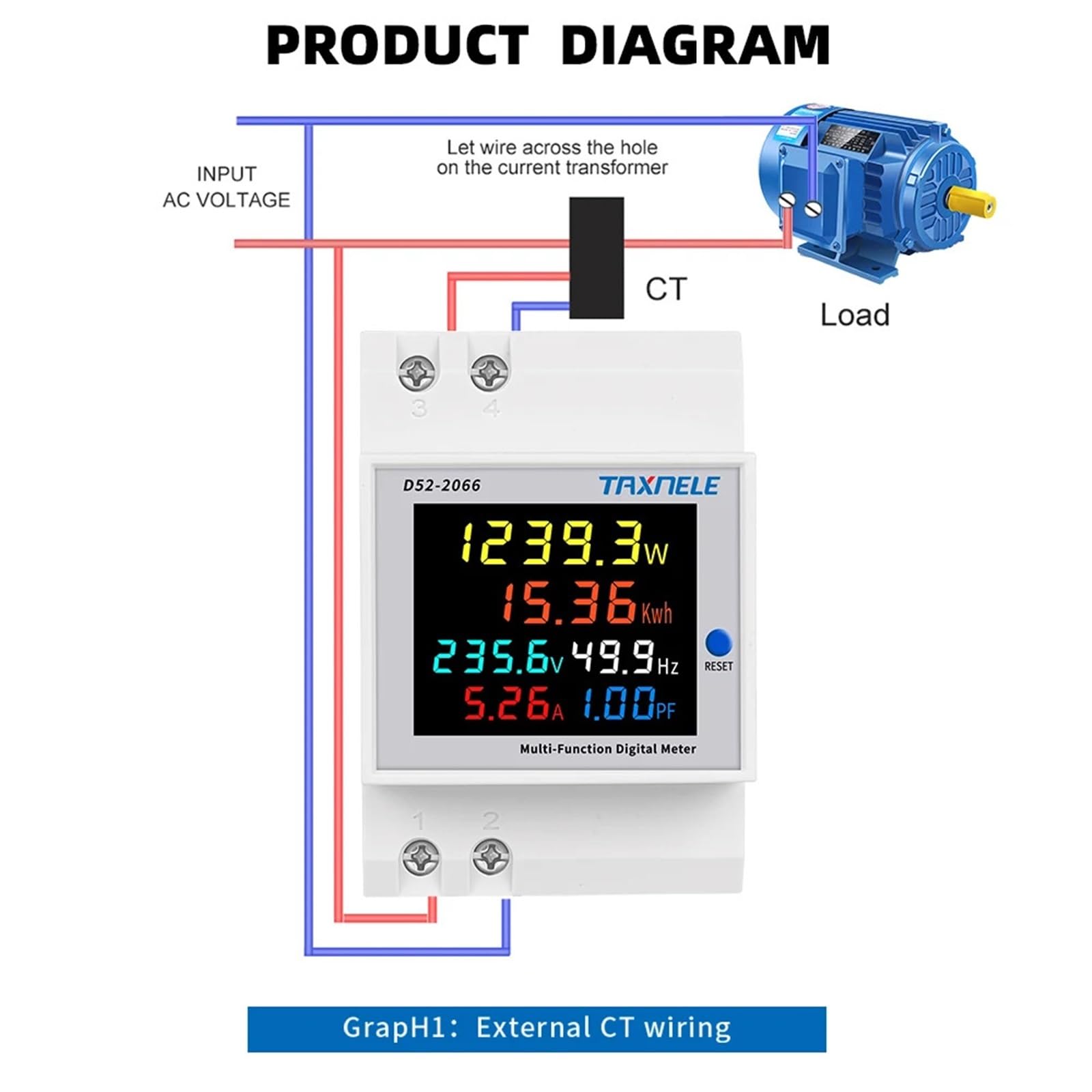 6IN1 din Rail AC Monitor 110V 220V 380V 100A Voltage Current Power Factor Active KWH Electric Energy Frequency Meter Volt AMP(External CT,AC 250-450V)
