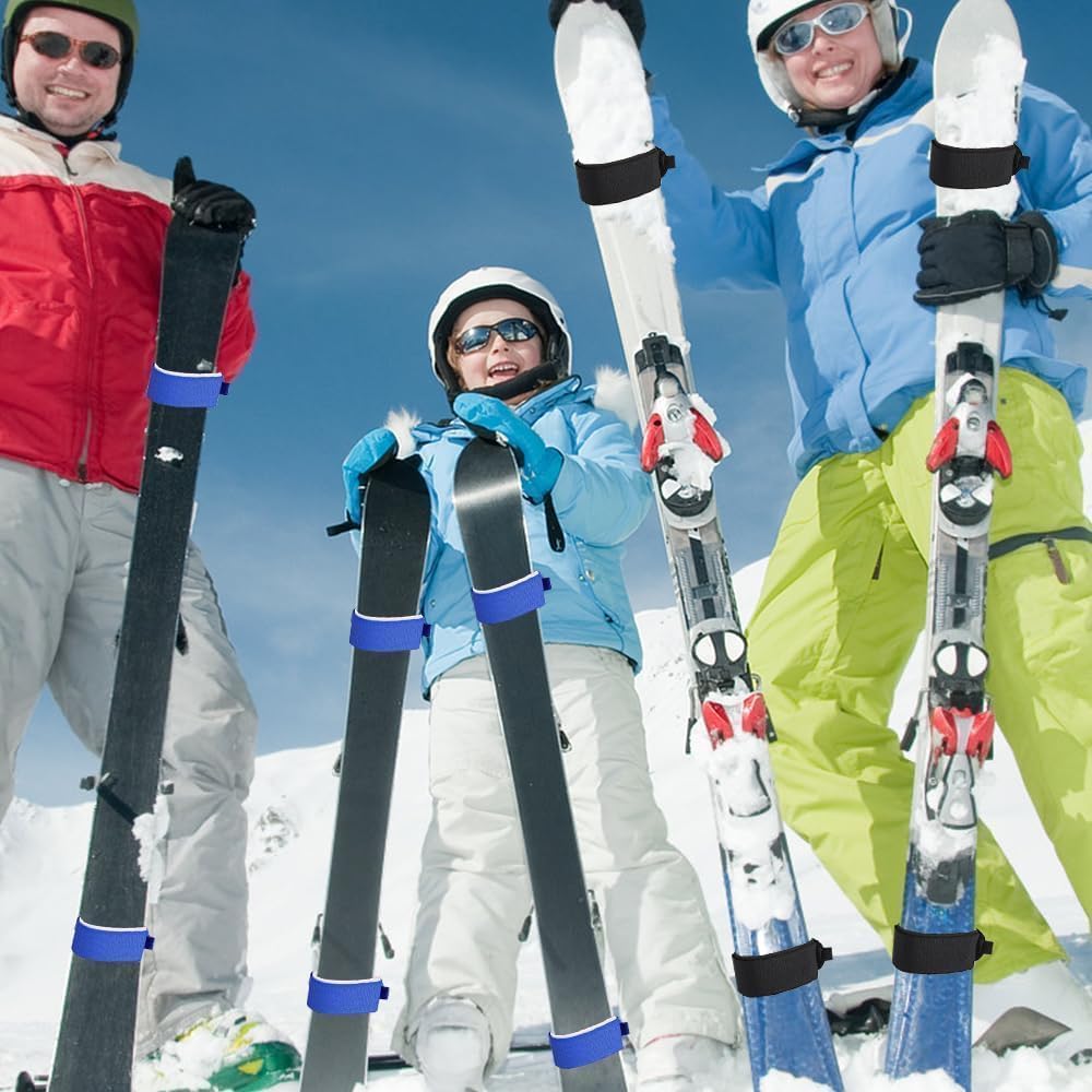 6 Pezzi Cinghie da Sci Regolabili, Chiusure per Cinghie da Sci Gancio e Anello Avvolgimenti per Sci Nastro di Fascette per Sci per Famiglia Vacanze Invernali Natale