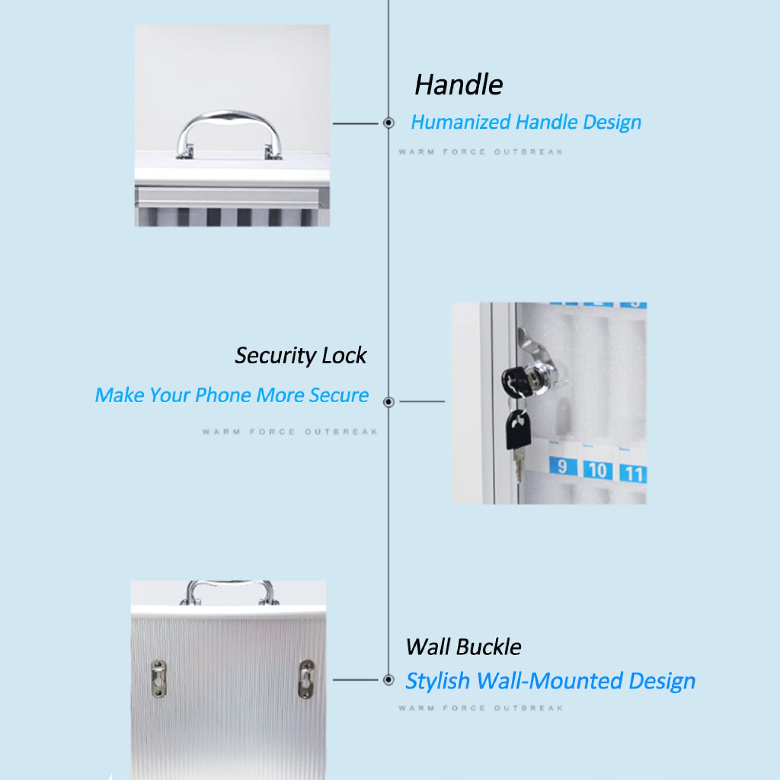 Caja De Almacenamiento Para Teléfonos Móviles De Montaje En Pared - 12 Ranuras Para Cocina Aula U Oficina - Soporte Portátil Para Teléfonos Con Cerradura - Solución Eficiente Para Ahorrar Es