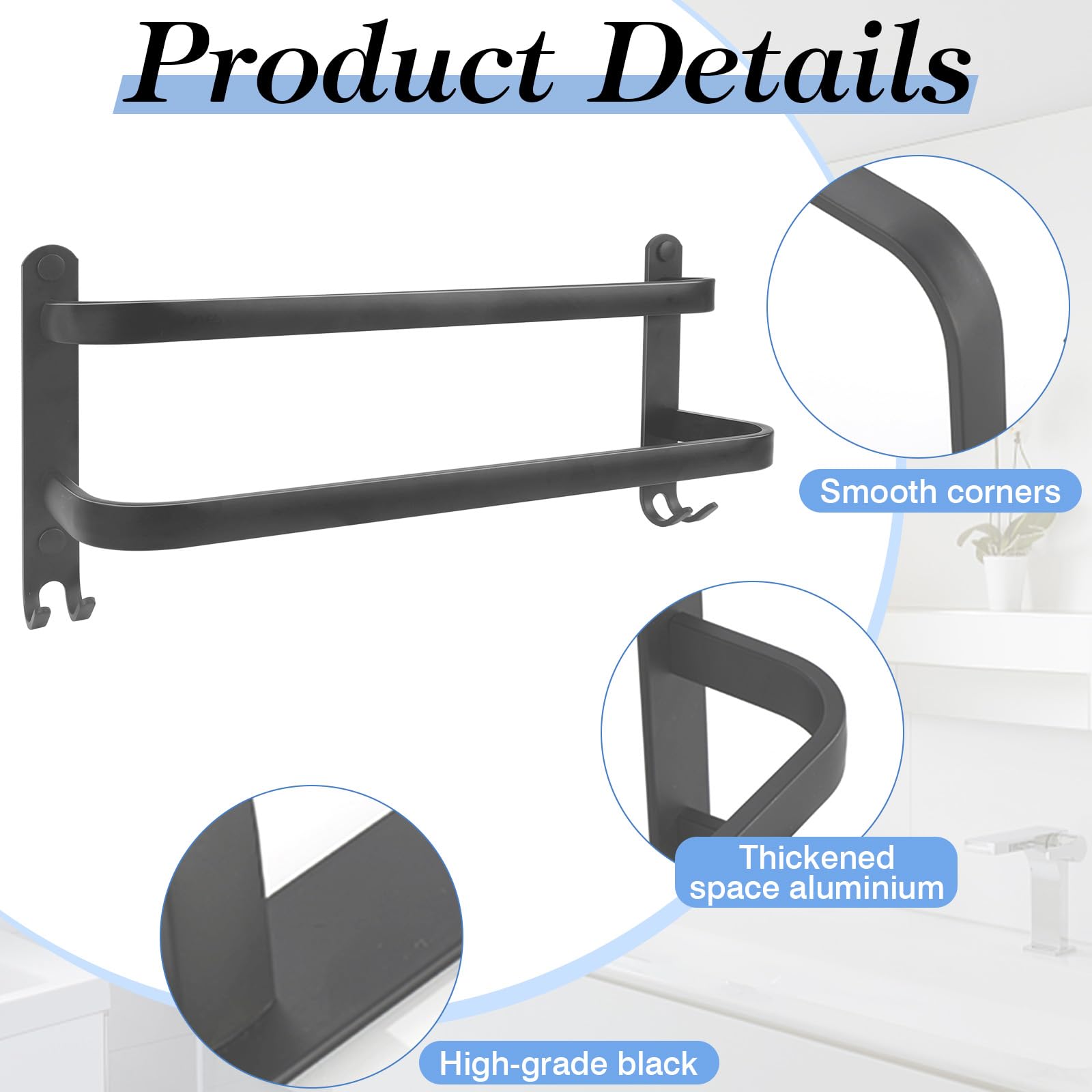 Porta asciugamani, porta asciugamani nero opaco, 40 cm Porta asciugamani doppio per bagno Porta asciugamani a parete | Leroy Merlin