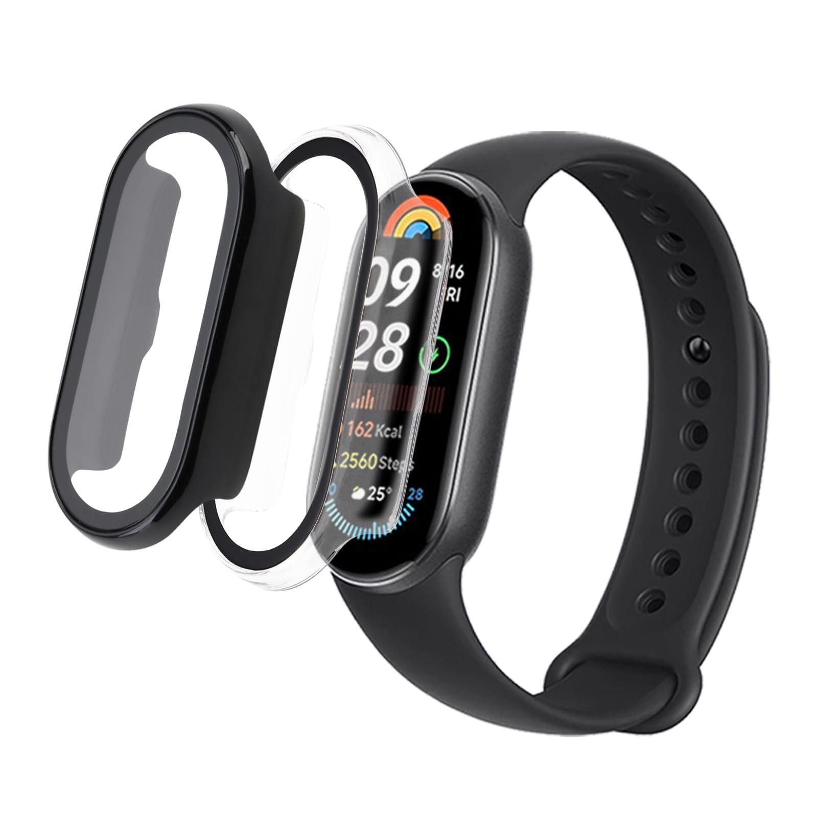 Pack of 2 Protection Mi Band 9 for Xiaomi Smart Band 9NFC All-Round PC Protective Case with Screen Protector Compatible with Xiaomi Mi Band 9 NFC Full Protection Scratch-Resistant PC Case with