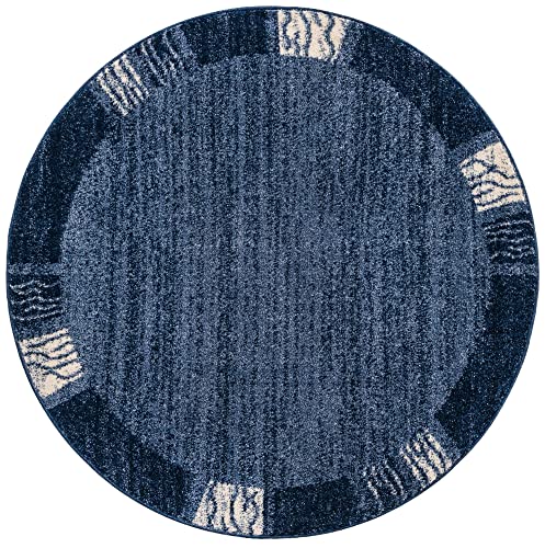 Image of Unique Loom Del Mar Collection Area Rug- Transitional Inspired with Modern Contemporary Design(4' 1 Round, Navy Blue / Ivory)