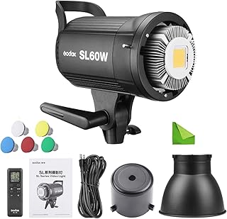 Godox SL-60W SL60W LED Video Light Photography Light 60W CRI95+ Qa>90 5600±300K Bowens Mount, Wirelessly Adjust Brightness, 433MHz Grouping System, for Video Recording, Wedding with Cleaning Cloth
