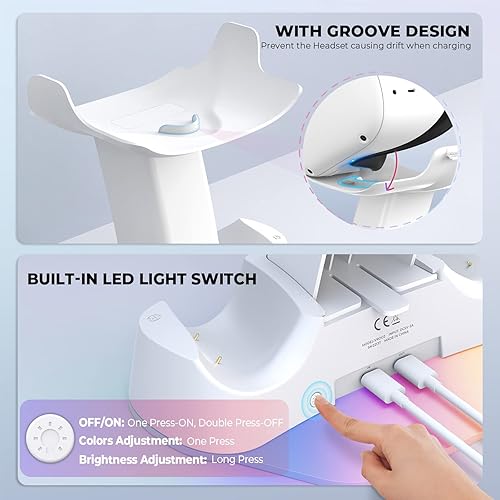 Miniatura 7 de Gamulus Base de carga RGB para Meta Quest 2, controlador de soporte con agarres, auriculares y controladores, soporte de estación de carga magnética