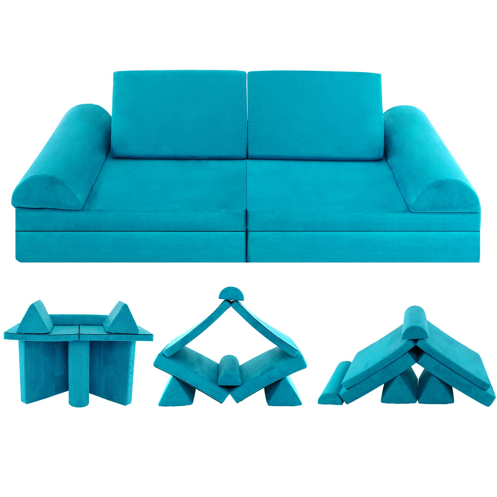 COSTWAY Kids Play Couch, Modular Soft Foam Playset with Machine Washable Suede Cover, Fold Out Convertible Children Sofa Bed for Kidsroom Bedroom Living Room