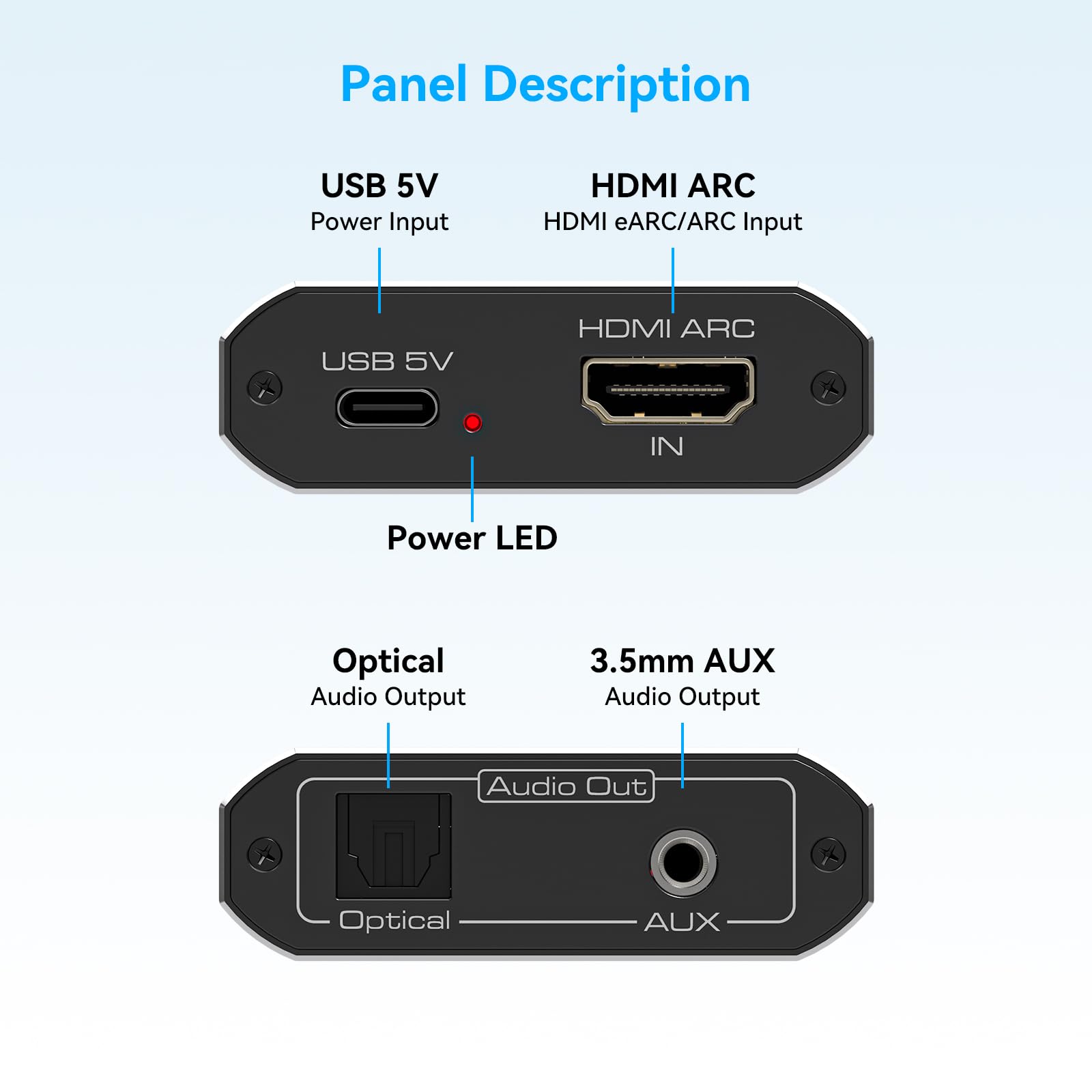 VPFET Extracteur audio HDMI ARC fonctionne uniquement pour HDTV ARC vers adaptateur audio optique convertisseur Toslink + sortie auxiliaire 3,5 mm compatible DTS/Dolby-AC3/DSD/LPCM pour barre de son