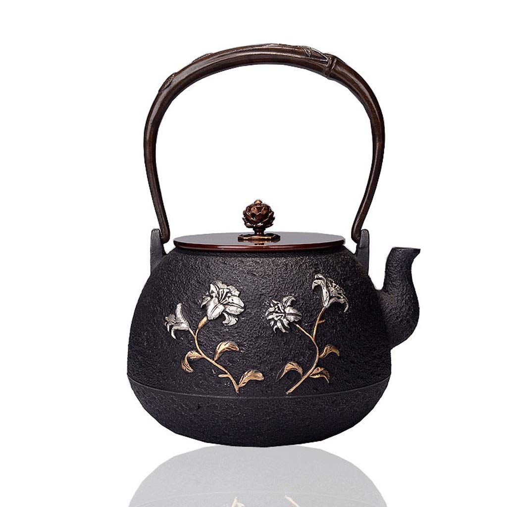 Kays Teapot Teapot Cast Iron Teapot Tetsubin Flower Lily Tea Boiler in Southern Japan Iron Old Boiler Clothes Teapot Boiler 1200ml