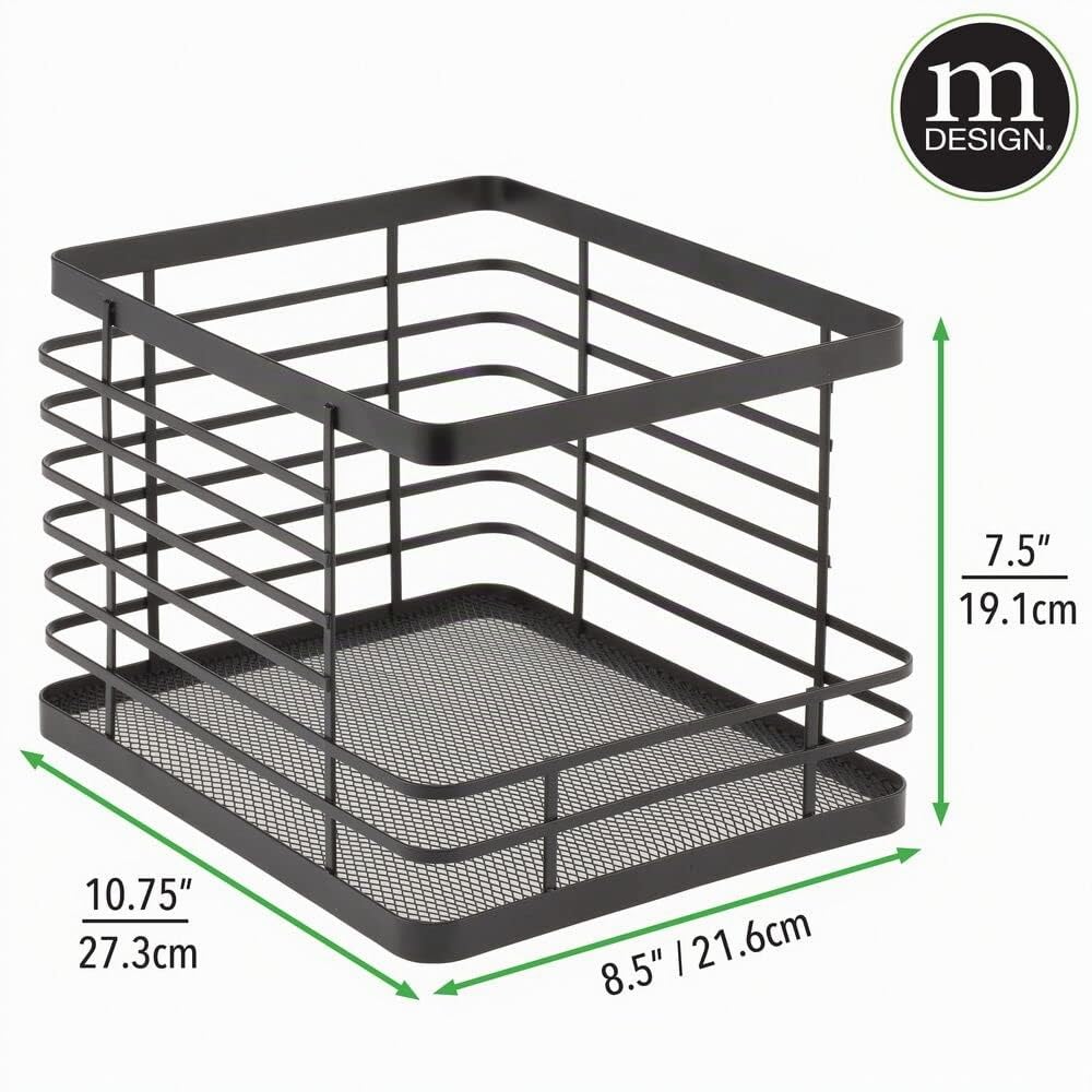 mDesign Obstkorb für die Küche – stapelbarer Korb aus Metall mit offener Front – ideal als Brotkorb, für Obst, Snacks und vieles mehr nutzbar – 2er-Set – mattschwarz