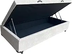 Cama Box Baú Solteiro Linhão Bege Com Pistão A Gás - Estrutura Reforçada - Imperium do Sono