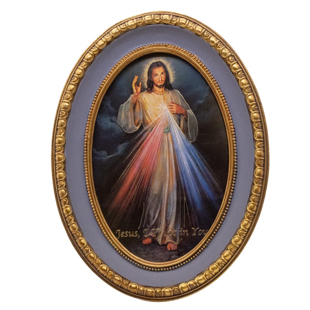 Amazon.com: Religious Art in Oval Gold-Tone and Blue Frame | Set 