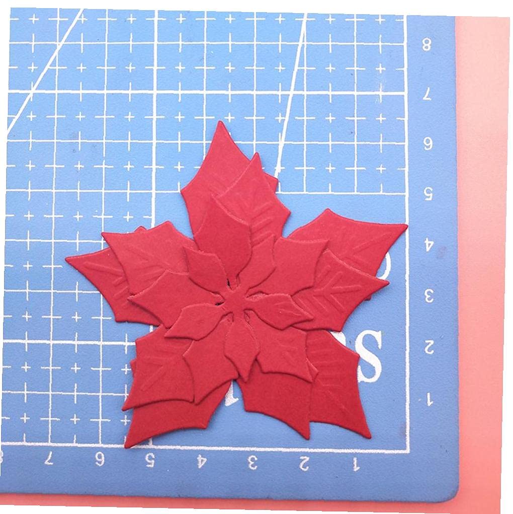 Ruluti Poinsettia Flower Metal Layered Etched Xmas Christmas Cuts Metal Cutting Scrapbooking Crafting Paper Art Emboss Stencil