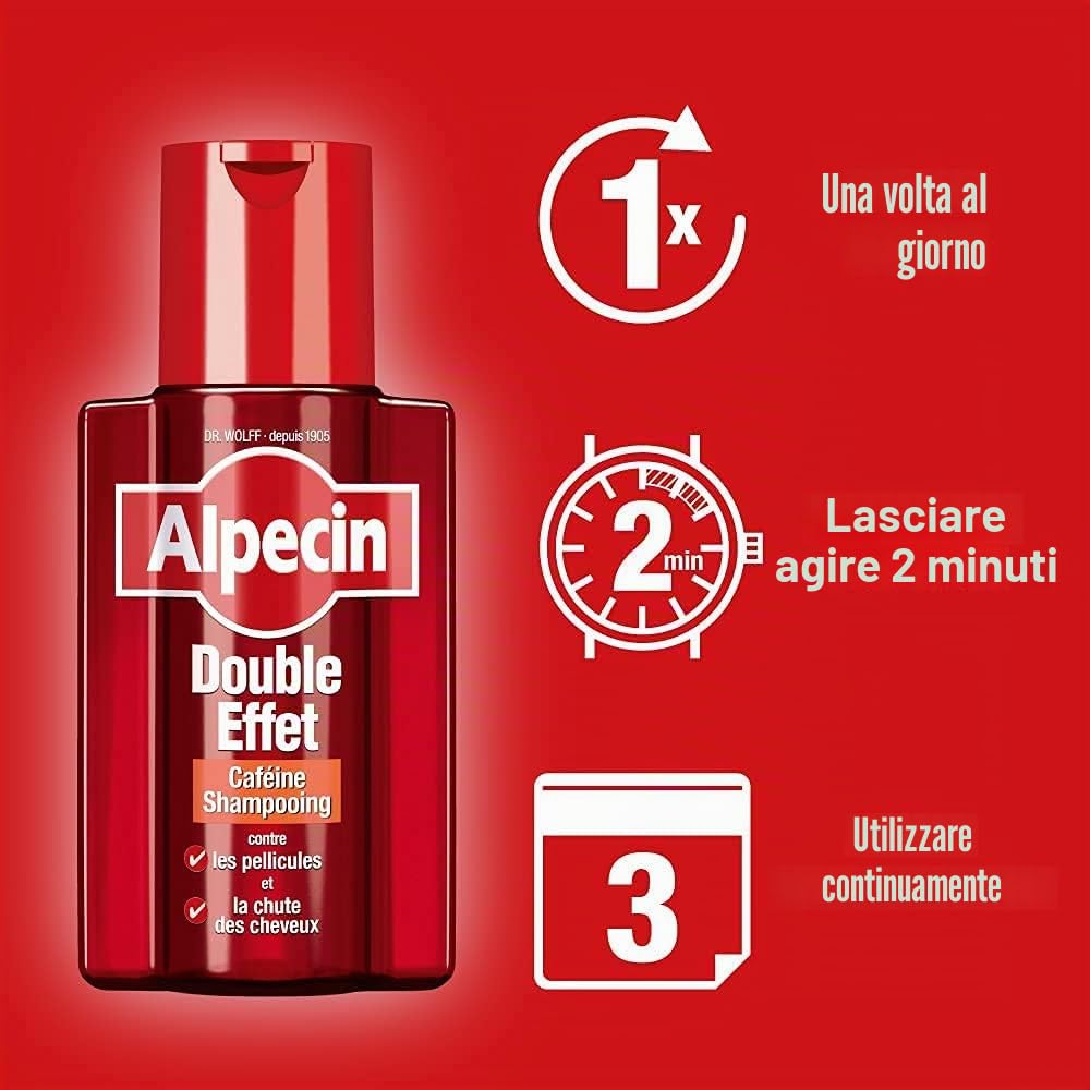 Alpecin Shampoo per caffeina doppio effetto 200 ml + alpecin caffeina liquida 200 ml (shampoo anticaduta e antiforfora + liquido)
