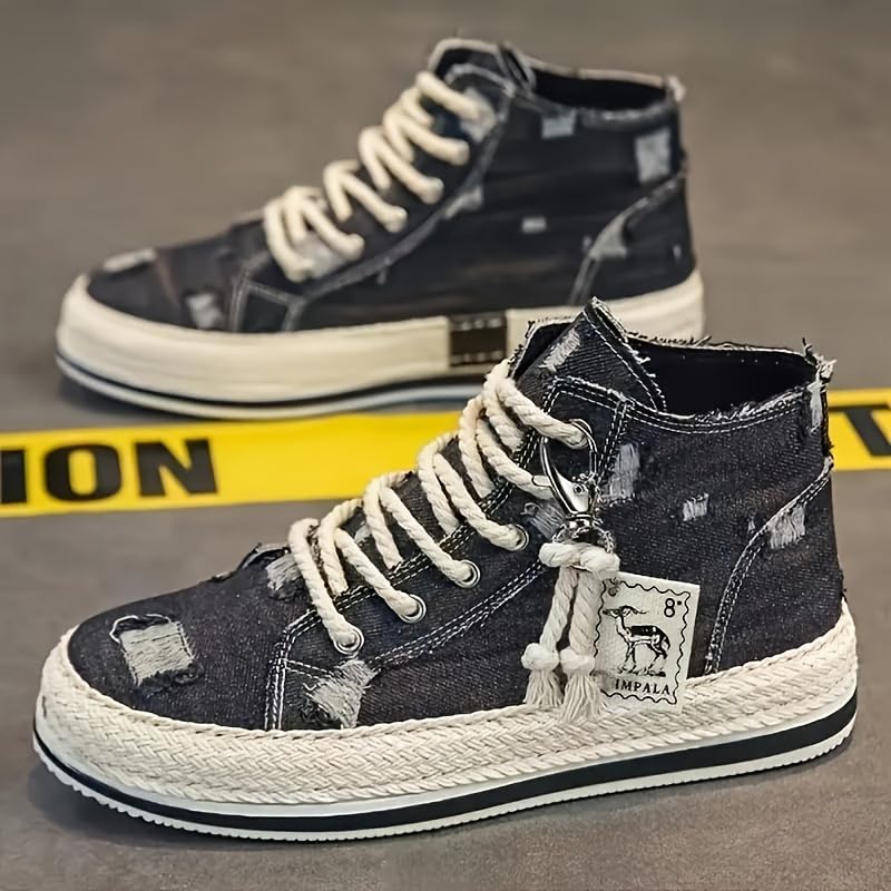 JXpxbao Herren-Skateboardschuhe Im Vintage-Retro-Stil Mit Hohem Schaft, Bequeme, rutschfeste, Lässige Canvas-Sneaker Zum Schnüren Für Outdoor-Aktivitäten Für Herren