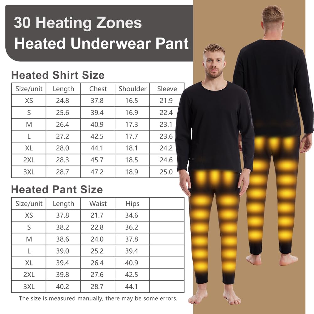Pantaloni Termici Riscaldati per Uomo, Pantaloni Lunghi Elettrici con 30 Zone Riscaldanti per Caccia E Sci