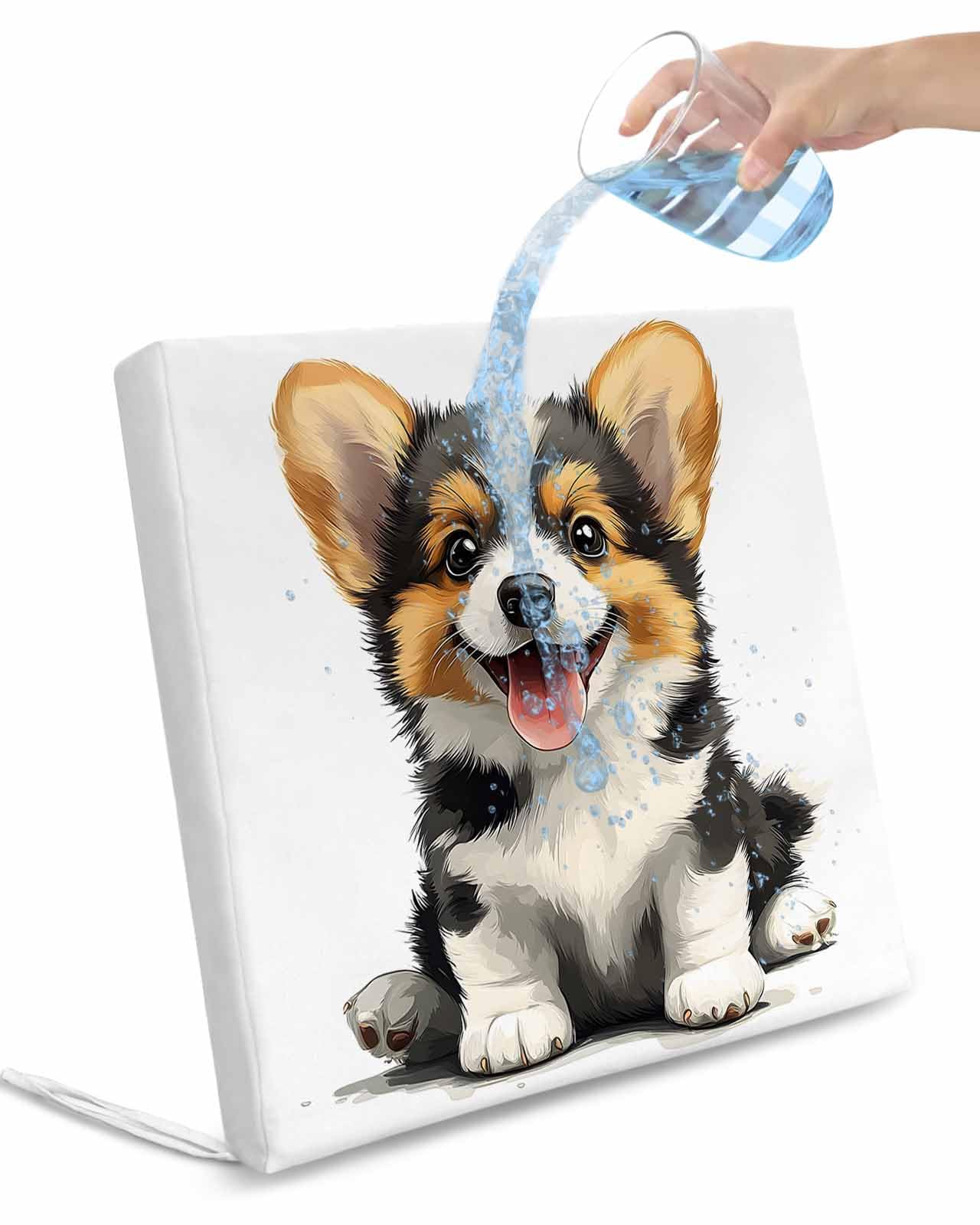 2 Pack Cute Dog Waterproof Cushion Covers with Ties, Outdoor Patio Chaise Lounge Chair Seat Cushion Slip Covers Replacement(Only Cover) Modern Funny Puppy Animals Portrait Artwork 22