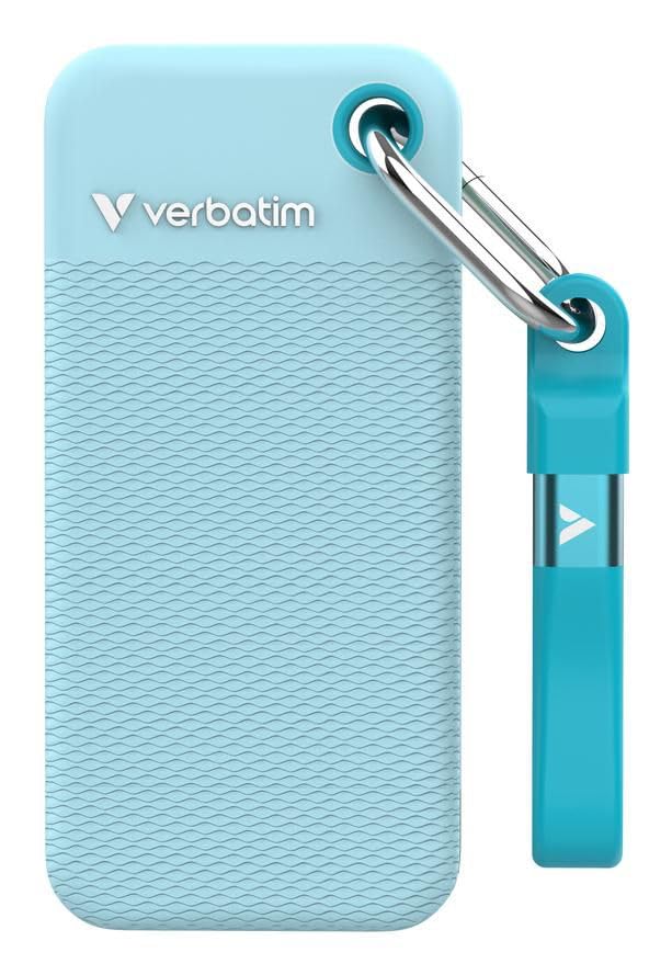 Verbatim Pocket SSD 1 to, SSD Externe USB 3.2 Gen 2, jusqu'à 1000 Mo/s en Lecture et en écriture, Disque Dur Externe avec 2 étuis en Caoutchouc (Noir et Bleu Polaire) pour PC, Mac et Console, Bleu