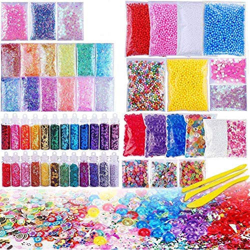 YTTX Slime para Niñas, 60 Pcs Slime Kit Slime Herramientas para artesanía de Bricolaje Incluyen Fishbowl Beads, Bolas Espuma, apel azúcar, Glitter, Confeti para Niñas y Niños Slime DIY Making