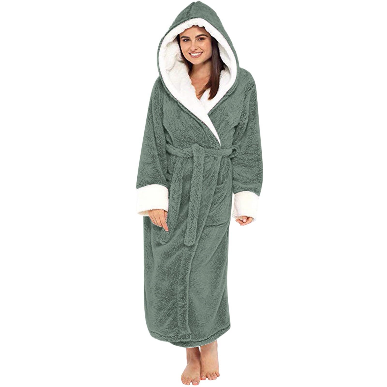 Generico Accappatoio Donna per Sauna con Cappuccio Leggero Invernale Caldo | Vestaglia Donna In Pile E Pesante Termica Accappatoio Taglie Grandi Comodo E Morbido Loungewear In Spugna Abbigliamento