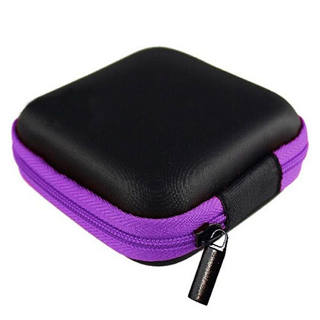 Gemini_mall® Square Zipper Storage Bag Carrying Case for Hard Keep Earphones SD Card Area (Purple)