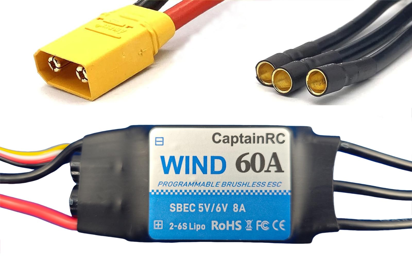 DYS 20A 2-4S ESC sans balais avec 5 V/2 A BEC avec XT60 et prise 3,5 mm pour hélicoptère RC à voilure fixe