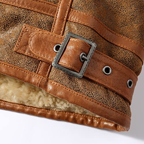 FLAVOR Mens Leather Bomber Jacket Warm Piolt Winter Shearling Jackets Aviator Coat4
