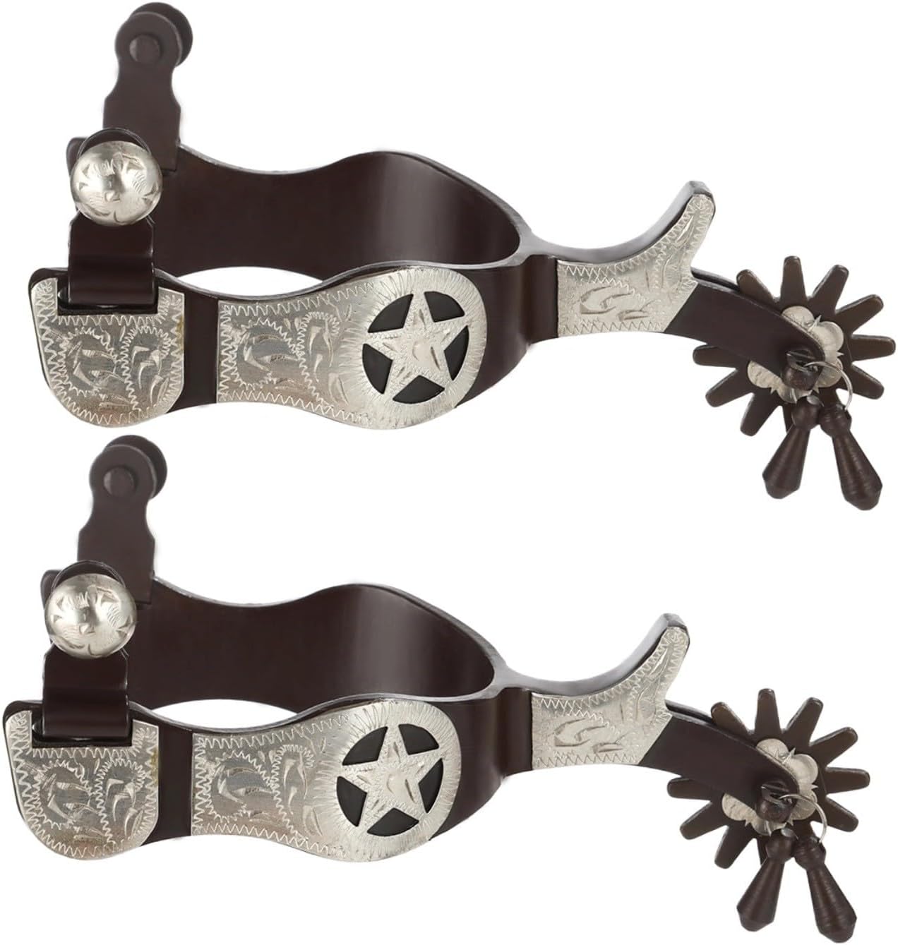 2 PCS Western Spurs, Cowboy Boot Spurs with Turnable Gear, Western Riding Gear with Secure Side Buckles for Training Cues Ranch Arena Riding