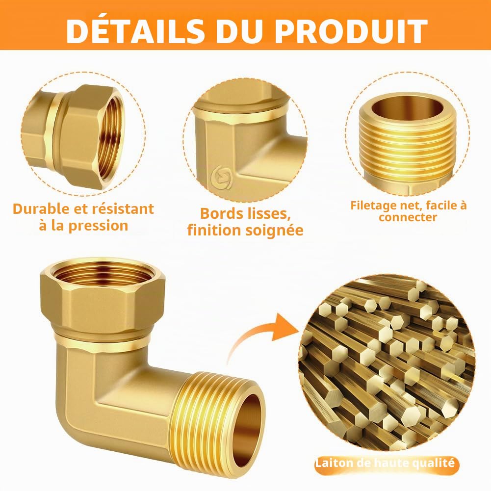 2 PCS Raccord Mobile en Laiton, 3/4" Raccord Coudé à 90 Degrés | 90 Degrés Coudé, Raccord Coudé en Laiton, pour les Installations D'eau et les Systèmes de Chauffage Central
