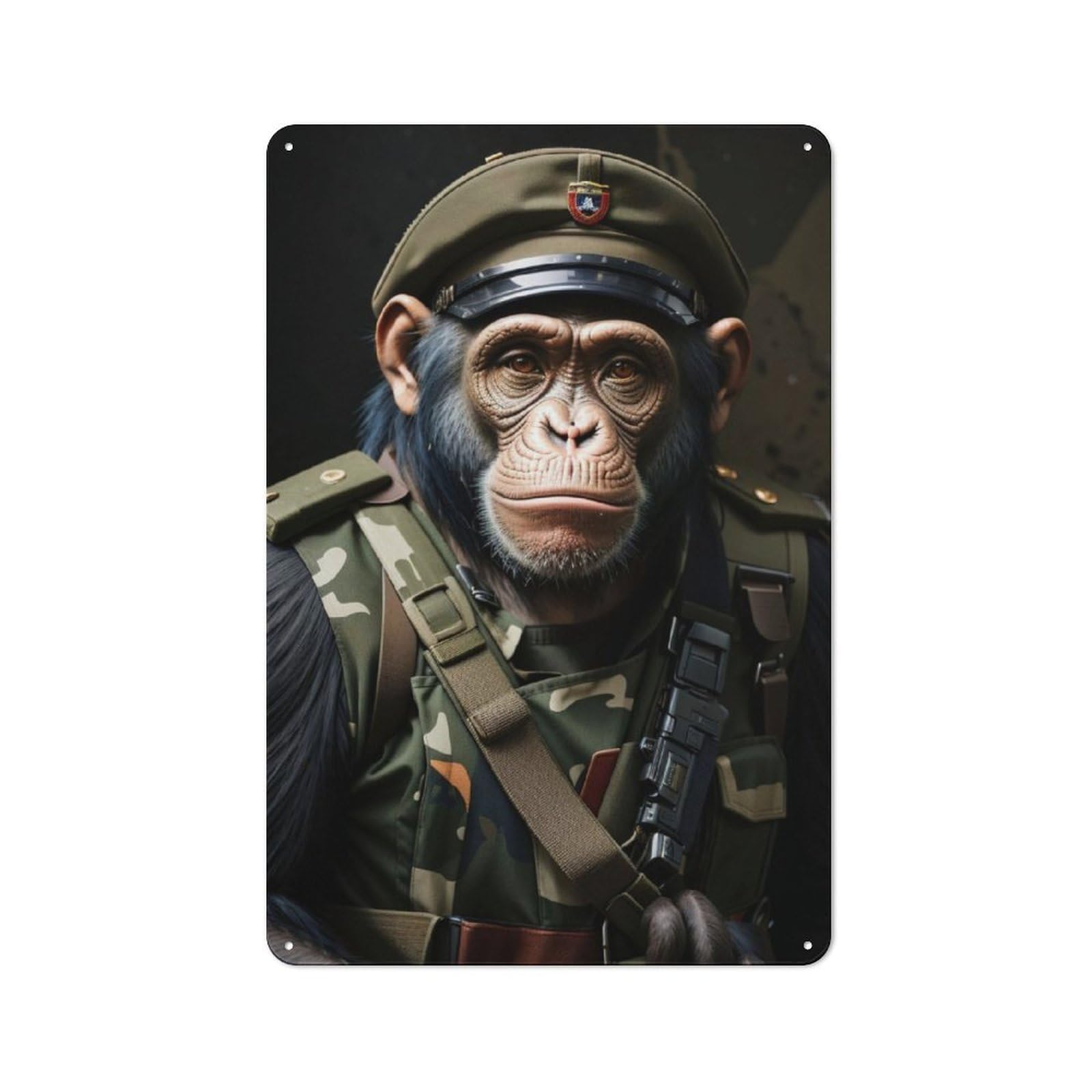 Junmoney Chimpanzee Soldier Tin Wall Plaque 30X20cm With For Hobby Room Or Studio, New Home Wall Decor For Creative Interior Collectors