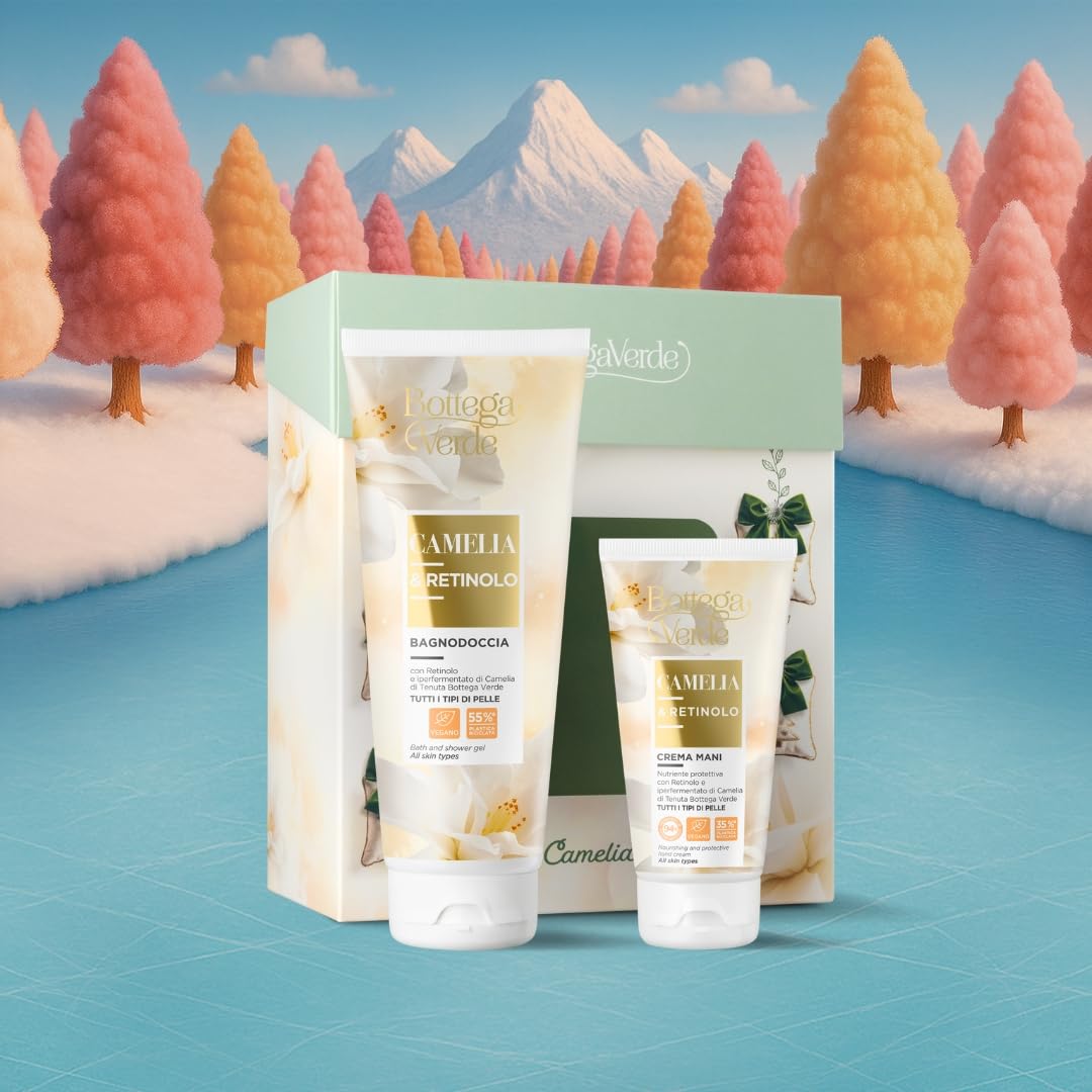 Bottega Verde - Cofanetto Regalo Camelia e Retinolo, con Bagnodoccia 200 ml e Crema Mani 75 ml, Profumo Fresco e Fiorito, Efficacia Nutritiva e Protettiva, Idea Regalo