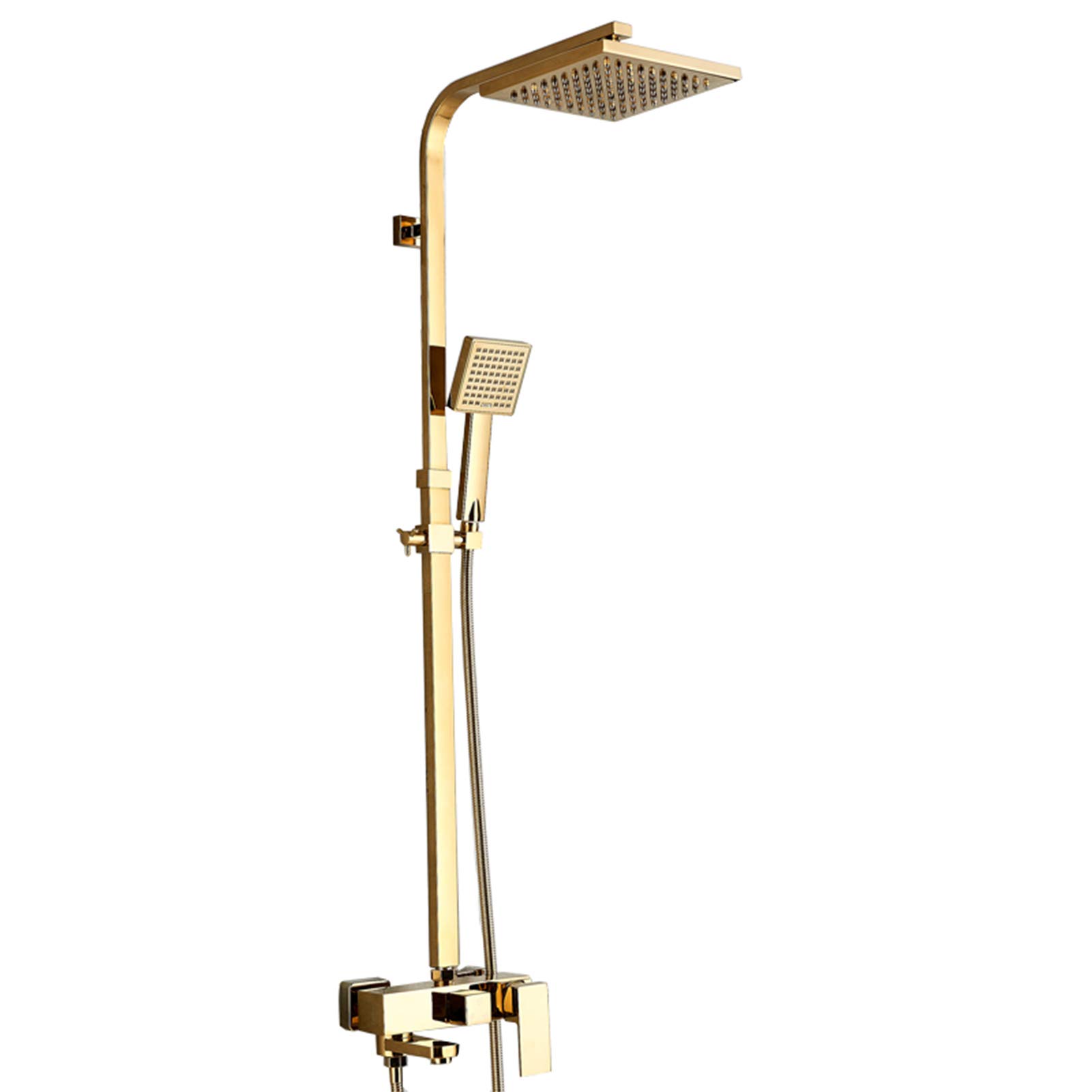 JYBNBBE Shower Faucet Set Golden, Luxury Square 8" Rainfall Shower Head with Hand Shower, Brass Wall Mounted Bathtub Faucets, Bathroom Shower Mixer Tap