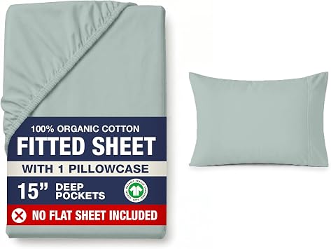 LANE LINEN Twin Fitted Sheets - 100% Organic Cotton 2-Piece Set 1 Fitted Sheet, 1 Pillowcase, Percale Weave, Bottom Sheet, Soft, Breathable, Fits Mattress Upto 15 Deep -French Blue No Flat Sheet