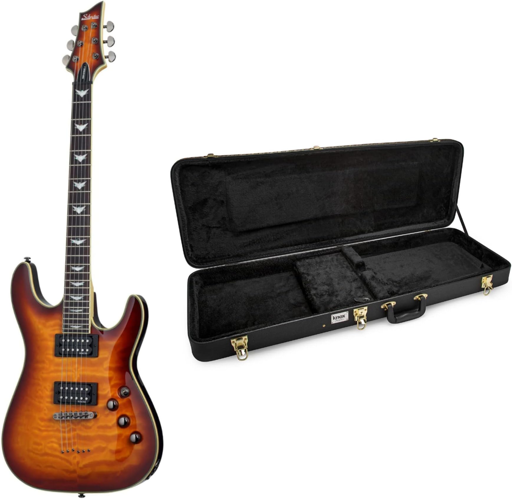 Schecter Omen Extreme-6 6-String Electric Guitar (Right-Handed, Vintage Sunburst) Bundle with Hard Shell Protective Carrying Case (2 Items)