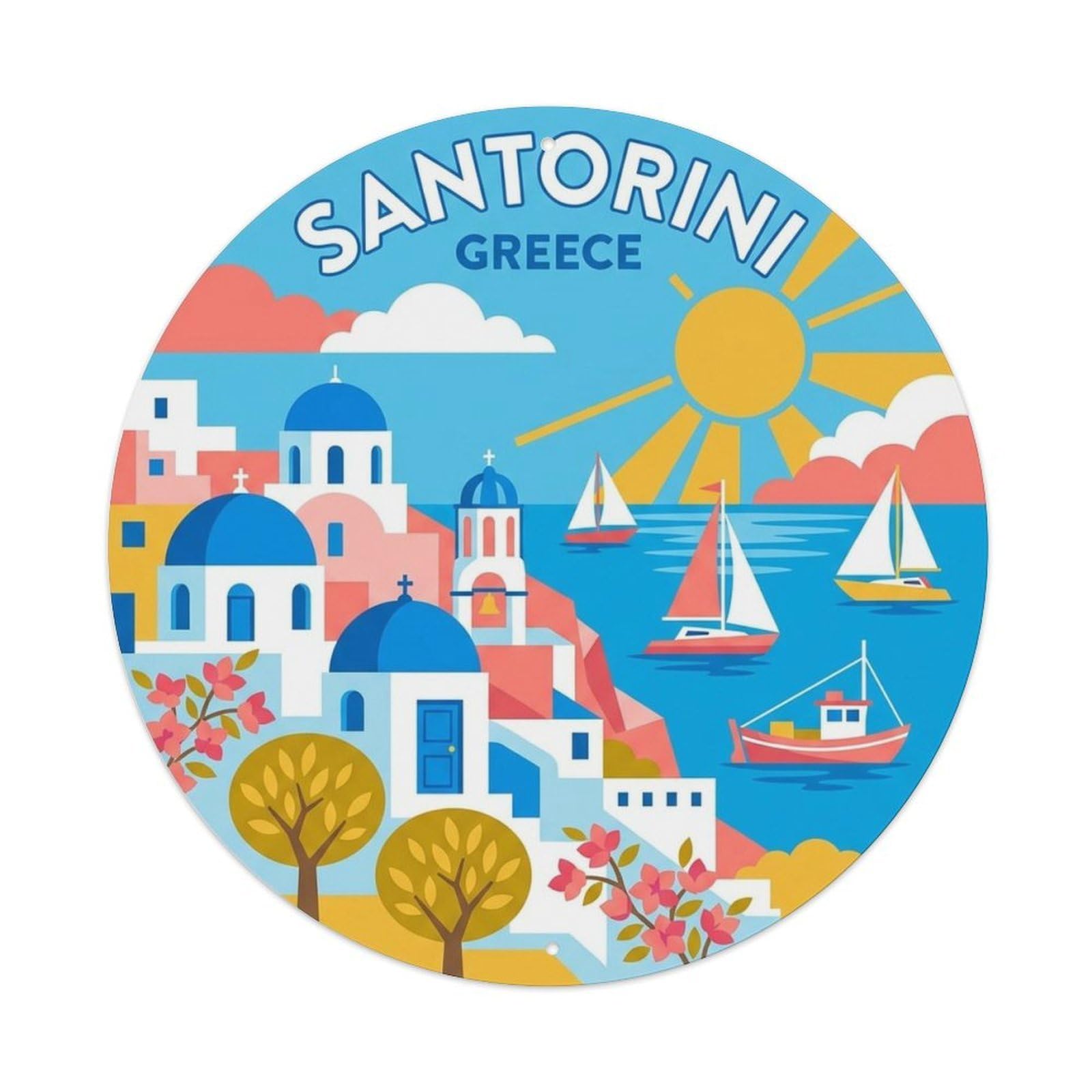 Santorini Greece Retro Travel Destination Landmark Metal Tin Sign