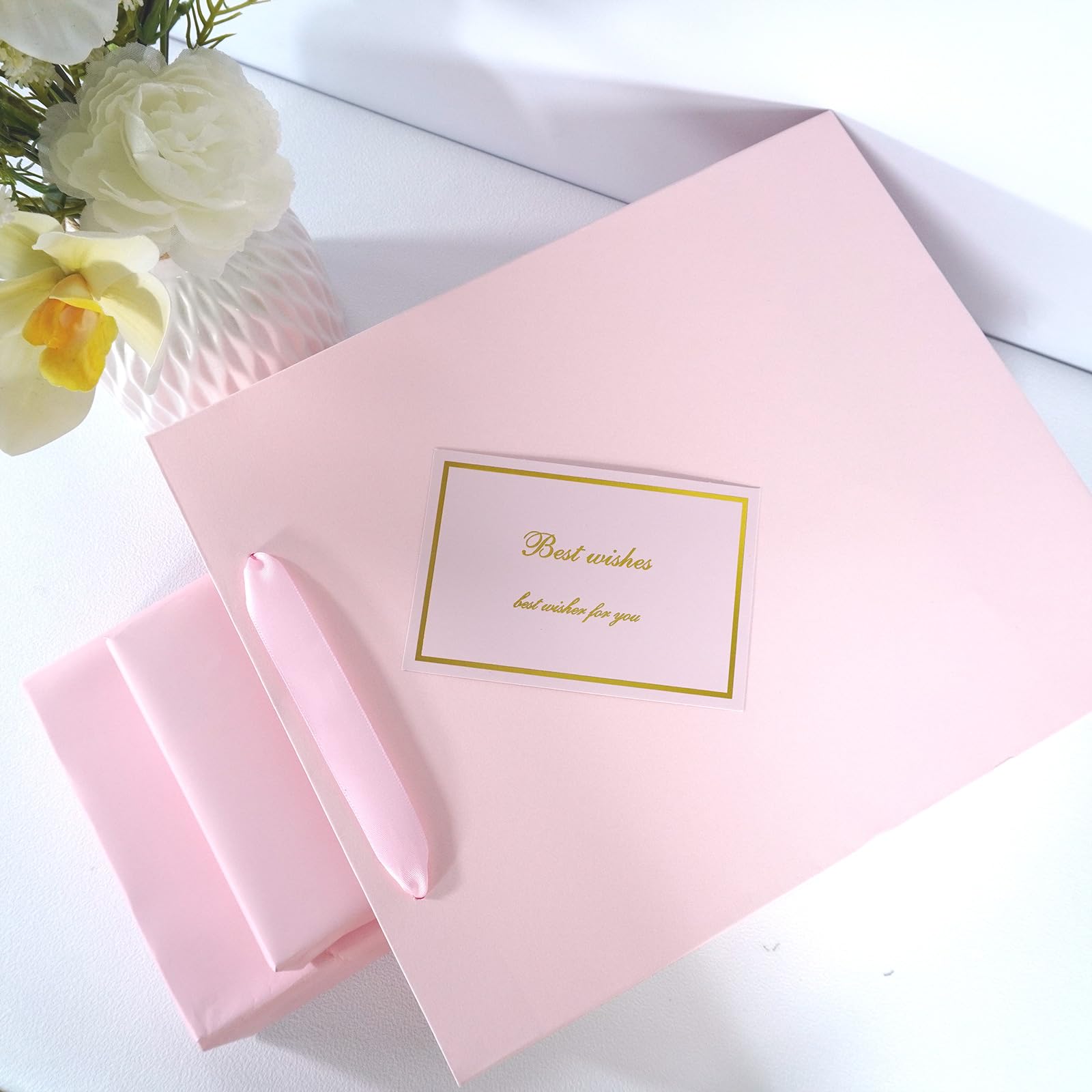 Elegant Pink Gift Bag 10.2"x4.7"x12.2" with Ribbon Handles, Includes Card and Tissue Papers, Perfect for Birthdays, Weddings, Parties, Holidays, Baby Shower