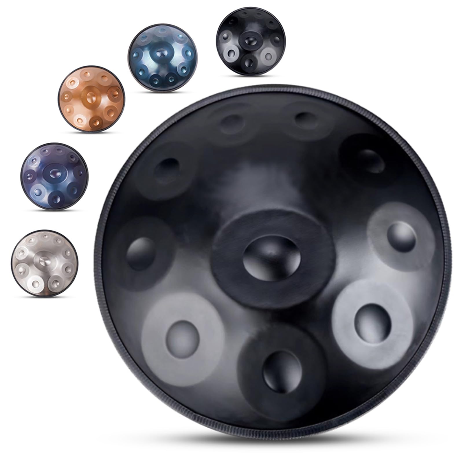Tamburo in Acciaio in D Minor 10 Note 58cm 432HZ/440 HZ, Hand Drum Percussione per adulti Meditazione Personale(Nero,440Hz)