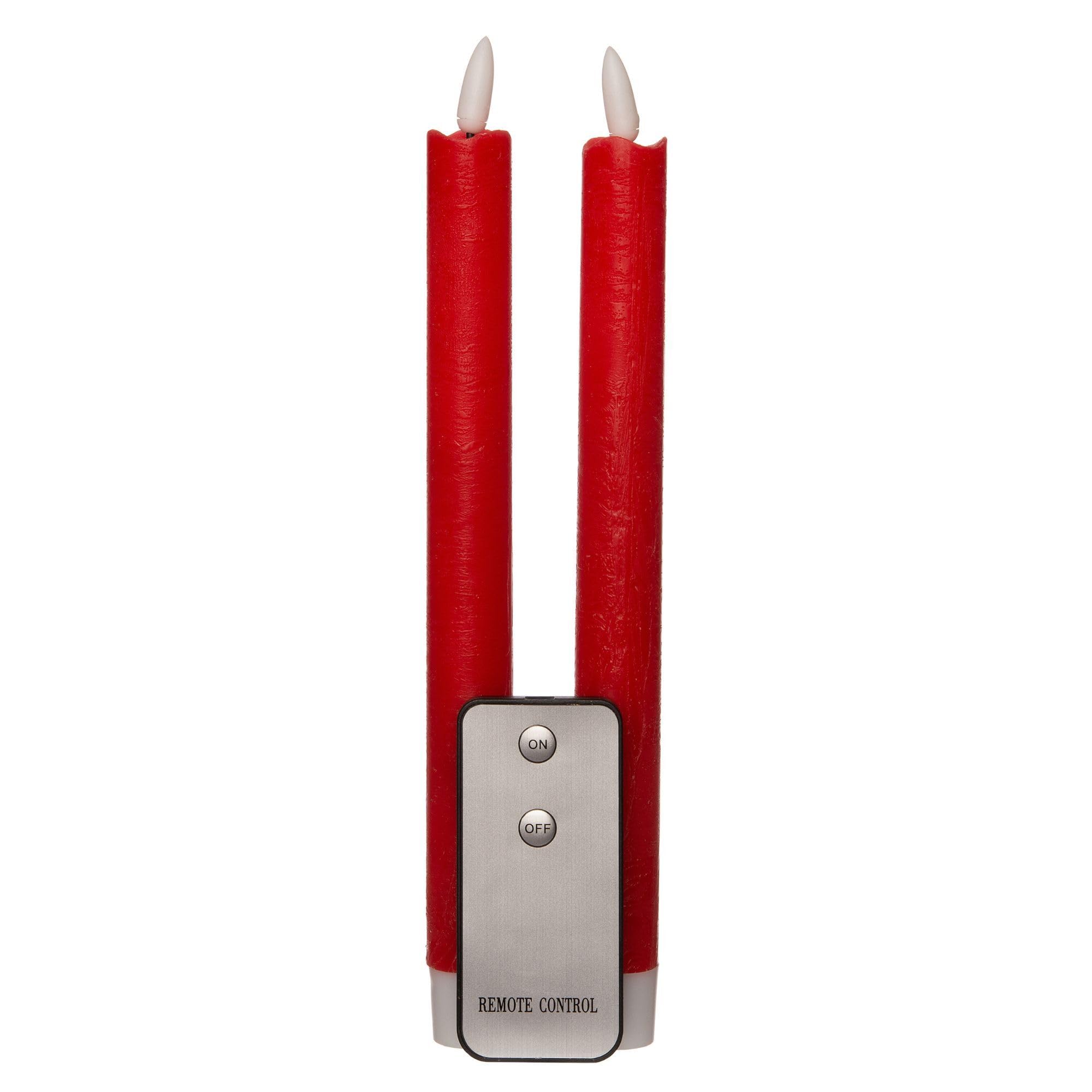Novaliv Velas LED con temporizador rojo, 2 unidades para interior con temporizador de 6 horas, cera real, 23 cm de altura para velas, 2,2 cm de diámetro, 2 pilas AAA necesarias, velas LED