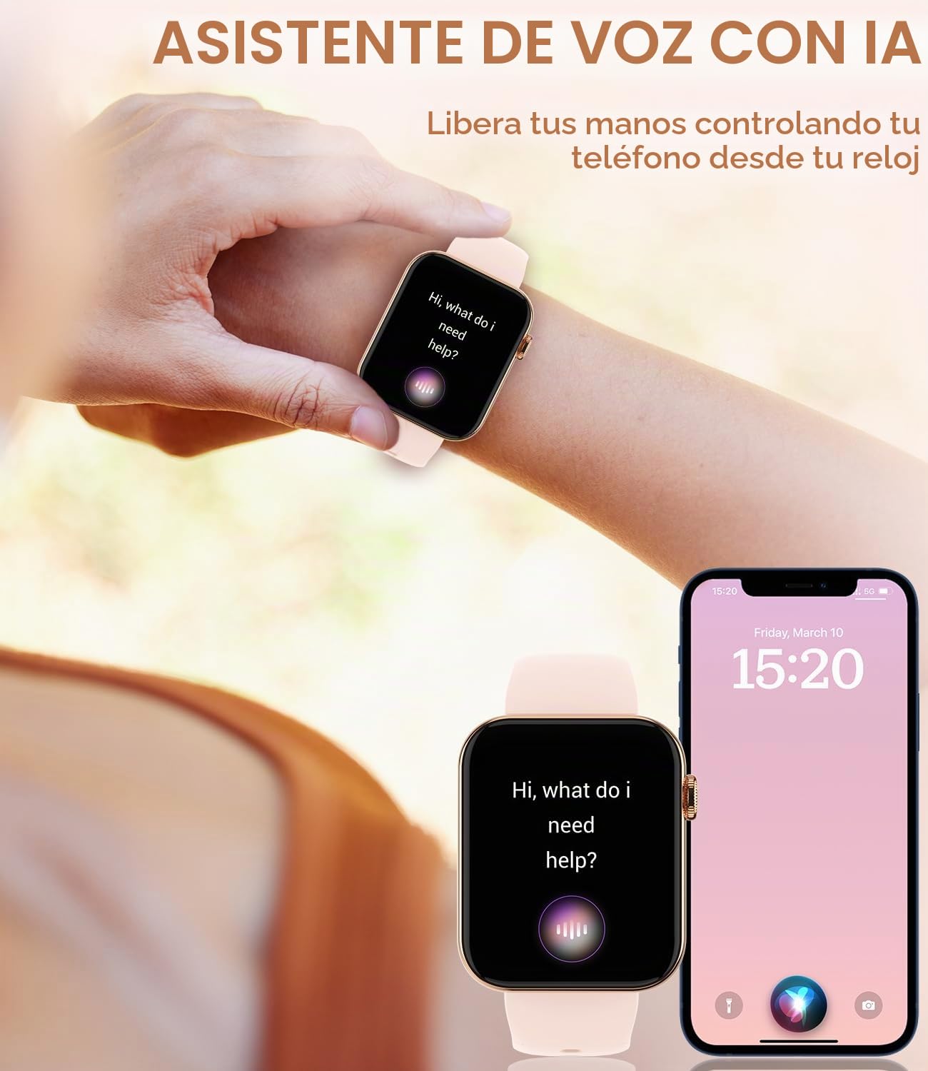 Reloj Inteligente Mujer con Llamadas y Whatsapp Notificación, 1,85" HD Smartwatch Mujer para Android iOS 3 Correas Pulsera Actividad con Pulsómetro SpO2 Sueño Función Femenina Podómetro