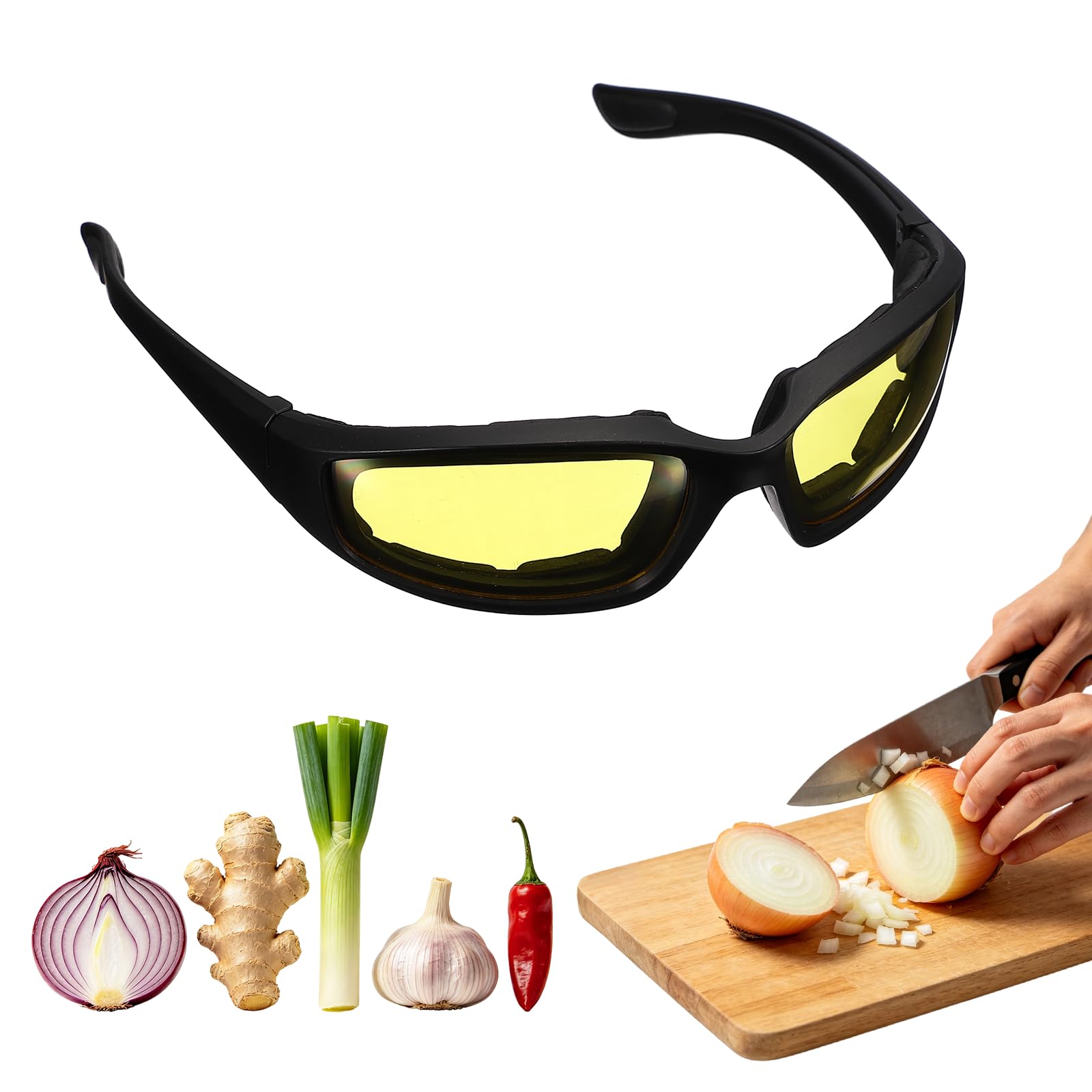 sourcing map Onion Goggles, Tear Free Anti-Fog Eye Protection Goggles Safety Glasses Protective Eyewear for Cooking Chopping Seasoning Grilling(Black Small Frames & Yellow Lenses)