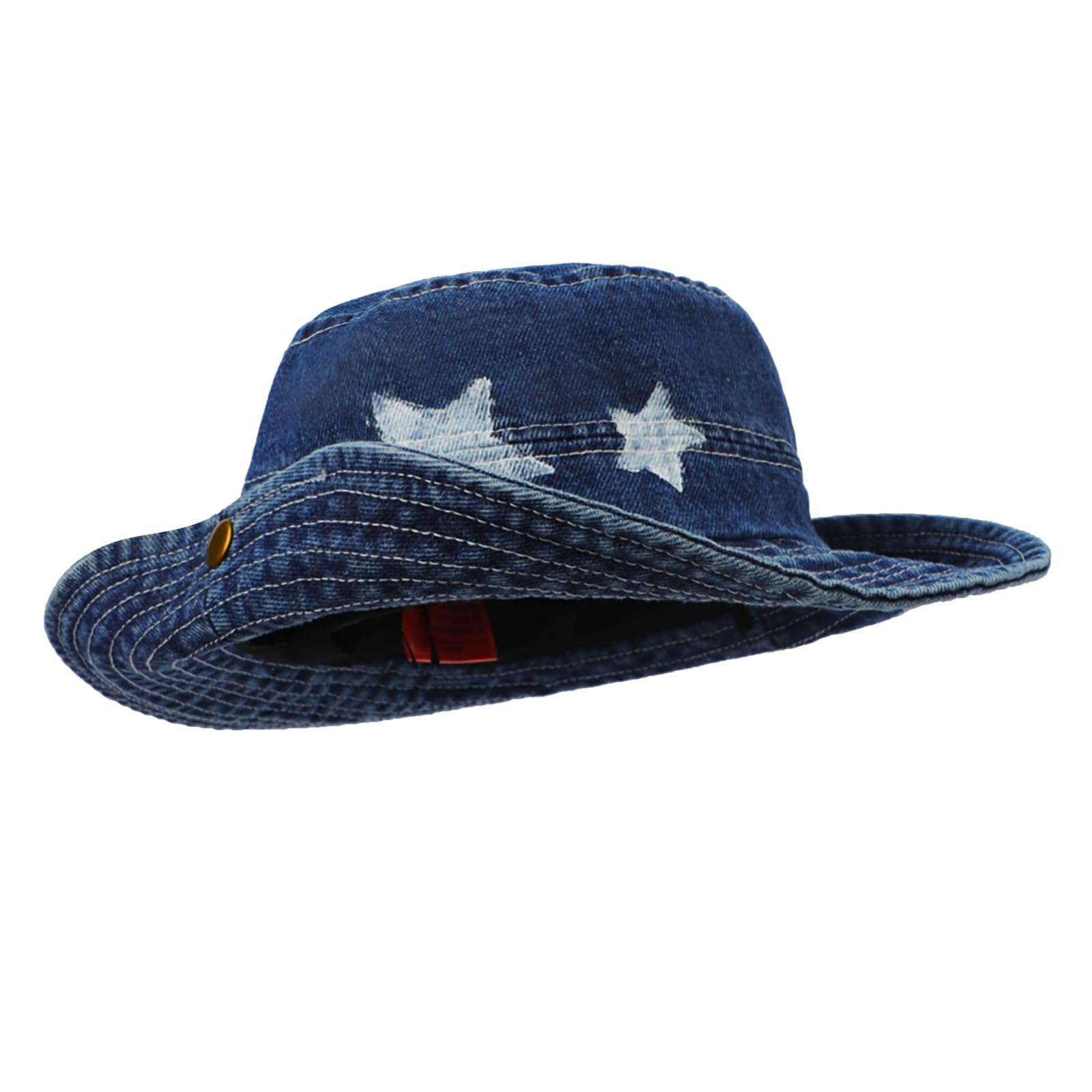 Vintage Stars Denim Cowgirl Cowboy Hats Men Women Shapable Wide Brim UV Sun Protection Fisherman Bucket Hats UPF 50+ Holiday Travel Beach Rave Party Panama Fedora Caps Headwear Topee