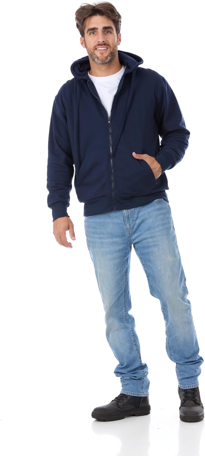 Mens Fleece Hoodie - Thermal lined sweatshirt - Cotton Blend Jacket Zipper Front - Image 2
