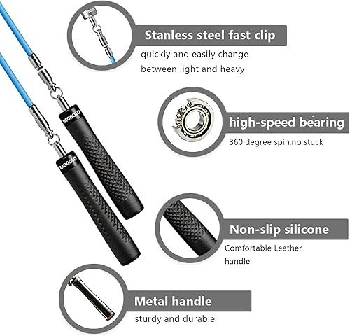 Miniatura 3 de Juego de cuerda de saltar con peso de 14 lb 12 lb, 3 cables de cuerda de PVC de 118 pulgadas, asas antideslizantes con liberación rápida, funda de