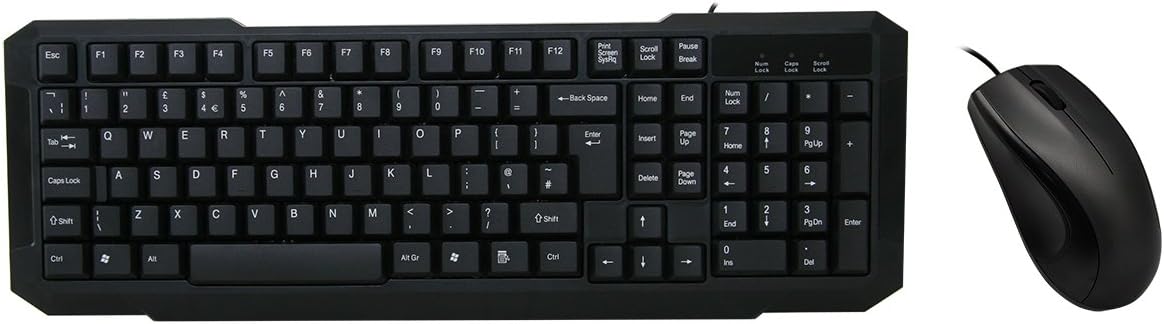 Wired USB Desktop Keyboard & Mouse Combo/UK QWERTY Key Layout/Compatible with Microsoft Windows 98SE/2000/ME/XP/Vista/7/8/8. 1/10 or higher and linux/Black/iCHOOSE